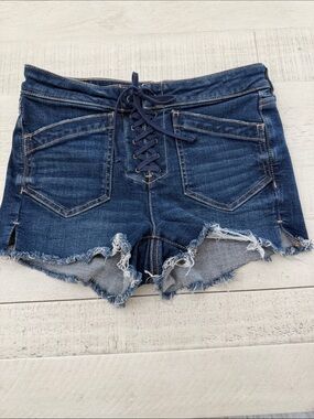 American Eagle Outfitters Lace-Up Dark Blue Jean Shorts